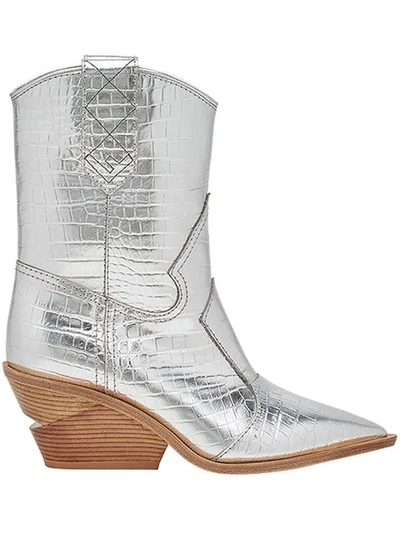 Shop Fendi Pointed Toe Cowboy Booties In Silver