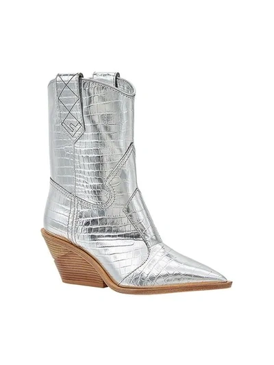 Shop Fendi Pointed Toe Cowboy Booties In Silver