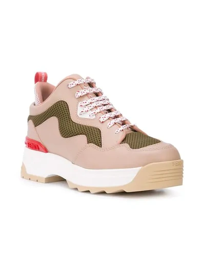 Shop Fendi Colourblock Platform Sneakers In Pink