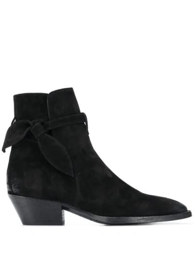 Shop Saint Laurent Bow Ankle Boots In Black