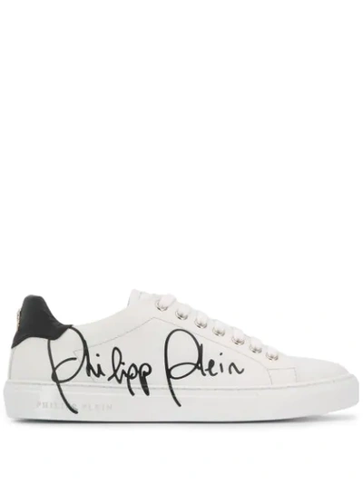 Shop Philipp Plein Lo-top Signature Sneakers In White