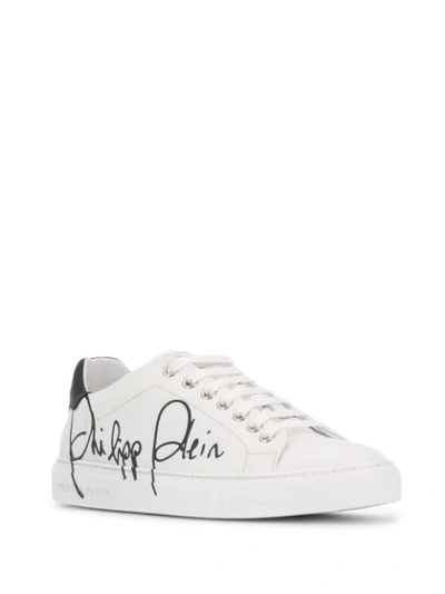 Shop Philipp Plein Lo-top Signature Sneakers In White