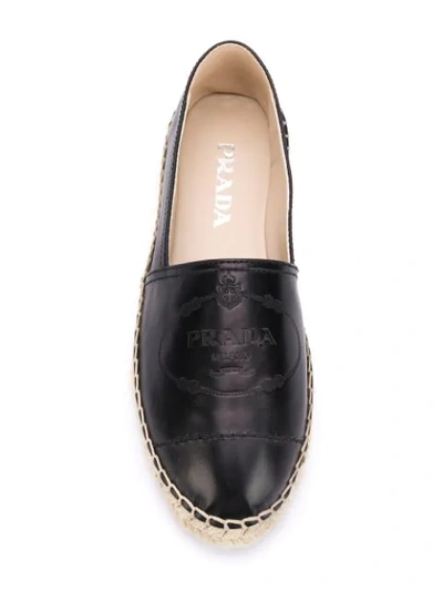 Shop Prada Embossed Logo Espadrilles In Black