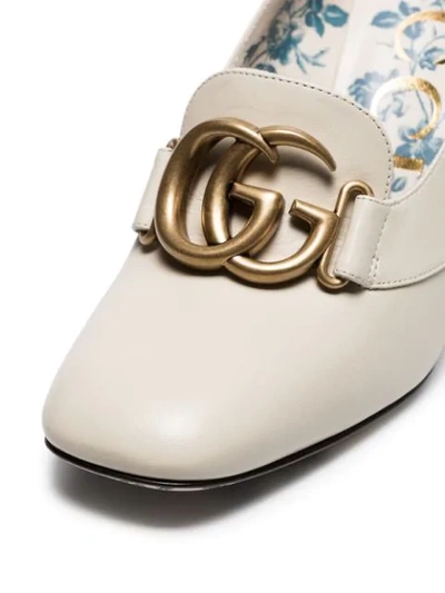 Shop Gucci White Victoire 95 Gg Buckle Loafer Heels