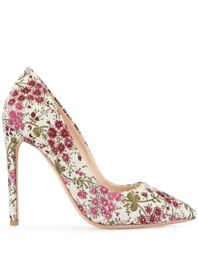 Shop Giambattista Valli Floral Embroidered Pumps In White