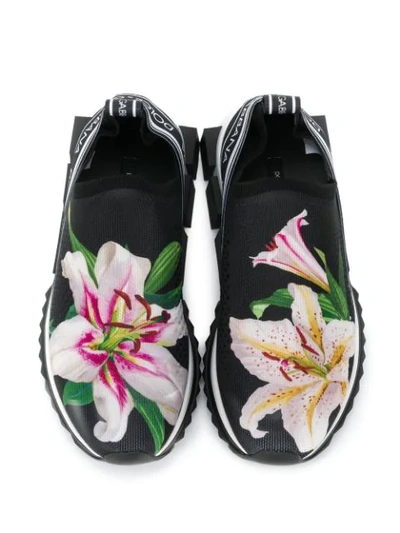 Shop Dolce & Gabbana Lily Print Sorrento Sneakers In Black