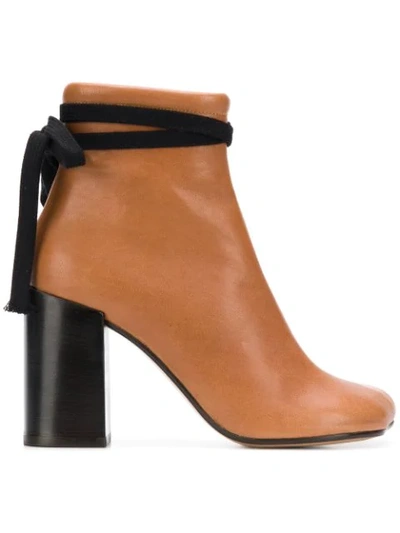 Shop Mm6 Maison Margiela Block Heel Ankle Boots - Brown