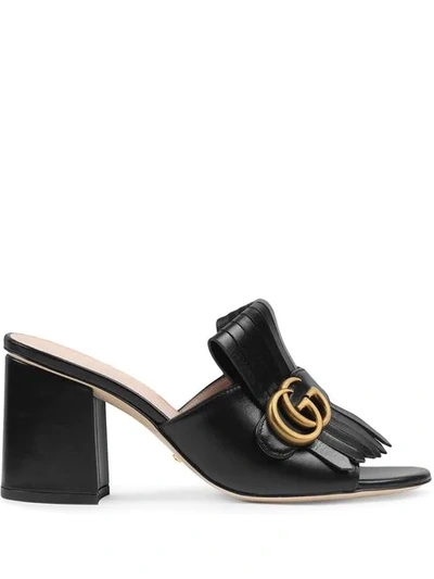 Shop Gucci Leather Mid-heel Slide With Double G In Black