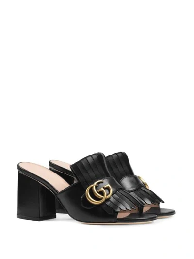 Shop Gucci Leather Mid-heel Slide With Double G In Black
