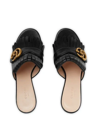 Shop Gucci Leather Mid-heel Slide With Double G In Black