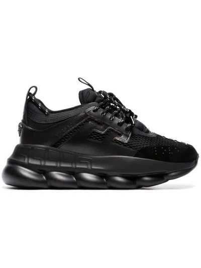 Shop Versace Black Chain Reaction Chunky Faux Leather Sneakers