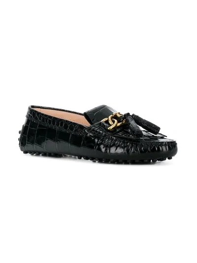 Shop Tod's Crocodile Loafers In Black