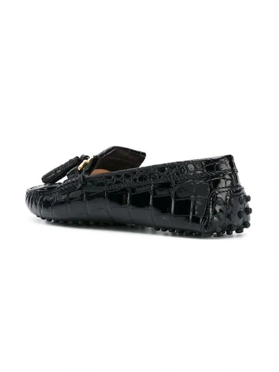 Shop Tod's Crocodile Loafers In Black