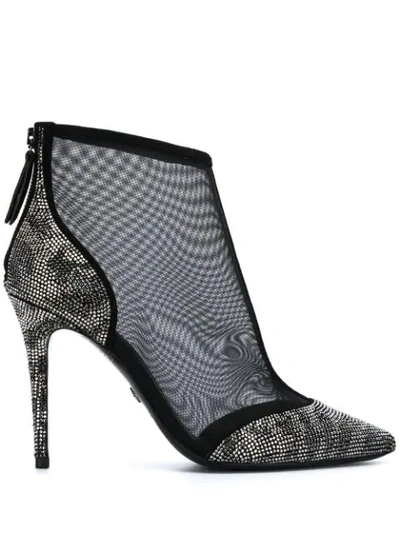Shop Roberto Cavalli Sheer Pointed Ankle Boots In 05051 Black