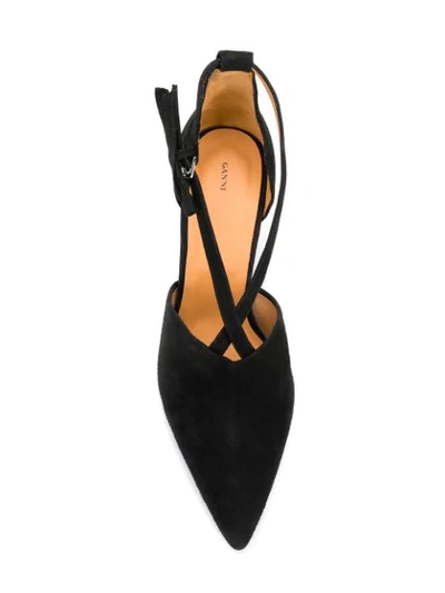 Shop Ganni Cross Strap Court Pumps - Black