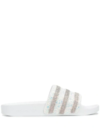Shop Adidas Originals Adilette Glitter Slides In White