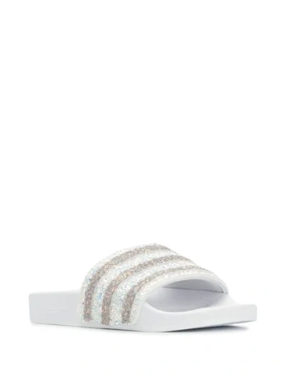 Shop Adidas Originals Adilette Glitter Slides In White