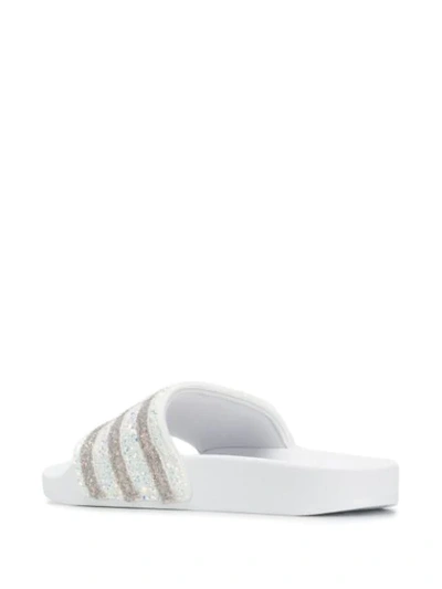 Shop Adidas Originals Adilette Glitter Slides In White