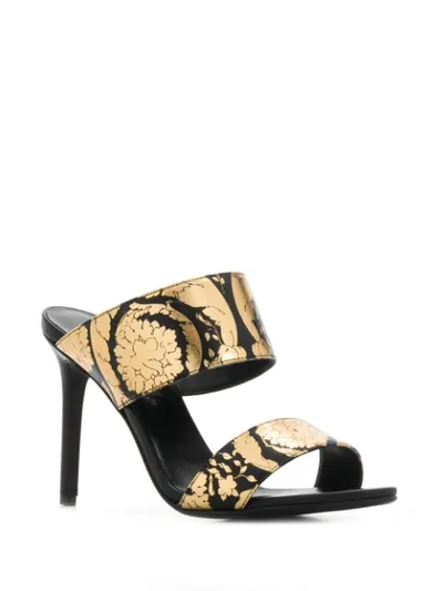 Shop Versace Golden Hibiscus Print Sandals In Black