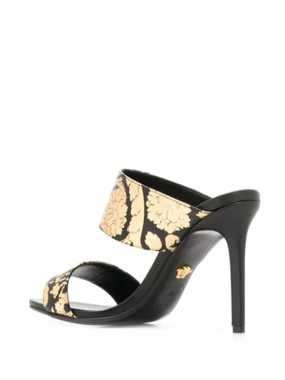 Shop Versace Golden Hibiscus Print Sandals In Black