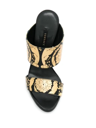 Shop Versace Golden Hibiscus Print Sandals In Black