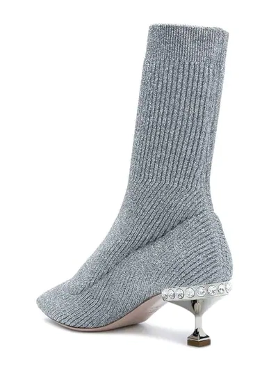 Shop Miu Miu Lurex Knit Ankle Boots In Grey