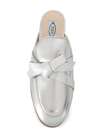 Shop Tod's Bow Detail Mules In Silver