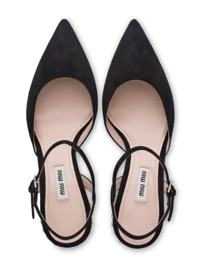 Shop Miu Miu Crystal Embellished Slingbacks In F0002 Black