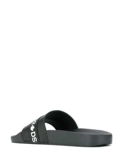 Dsquared2 Logo Tape Leather Slide Sandals In Black