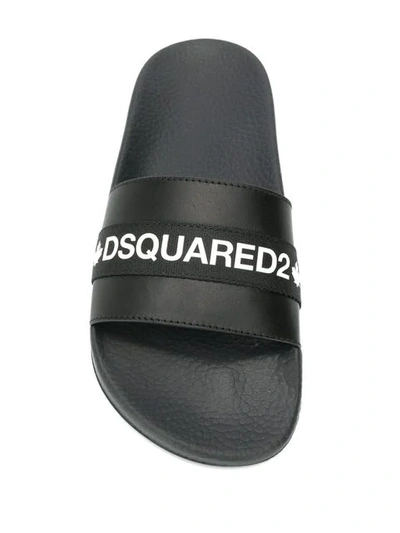 Dsquared2 Logo Tape Leather Slide Sandals In Black