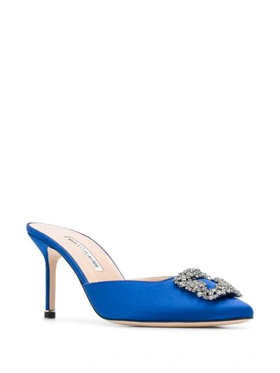 Shop Manolo Blahnik Gem Detail Mules In Blue