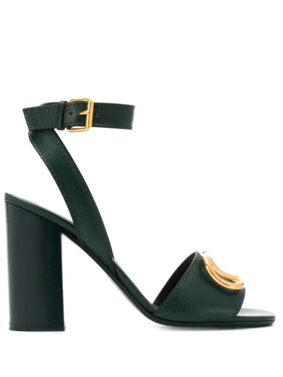 Shop Valentino Garavani Vlogo Heeled Sandals In 015 Verde Bottiglia