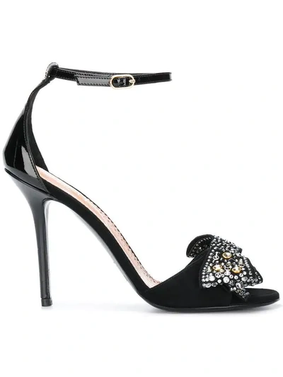 Shop Twinset Bow Studded Open-toe Sandals In Black