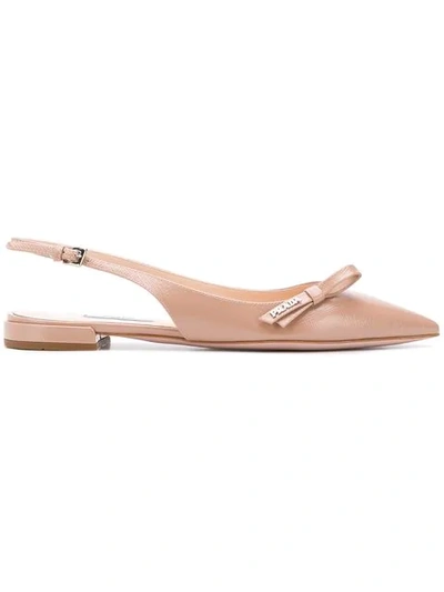 Shop Prada Logo Bow Slingback Pumps In Neutrals