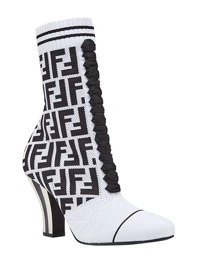 Shop Fendi Logo Sock Lace-up Boots - White