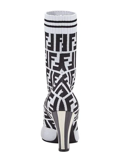 Shop Fendi Logo Sock Lace-up Boots - White