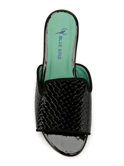 Shop Blue Bird Shoes Patent Leather Woven Mules In Black