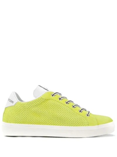 Shop Leather Crown Perforated Sneakers In Yellow