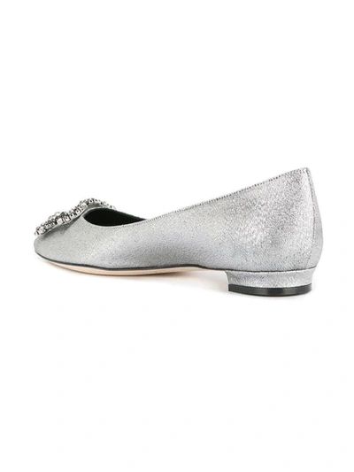 Shop Manolo Blahnik Hangisi Ballerinas In Silver