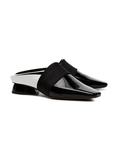 black and white Zygo 15 patent leather flat loafers