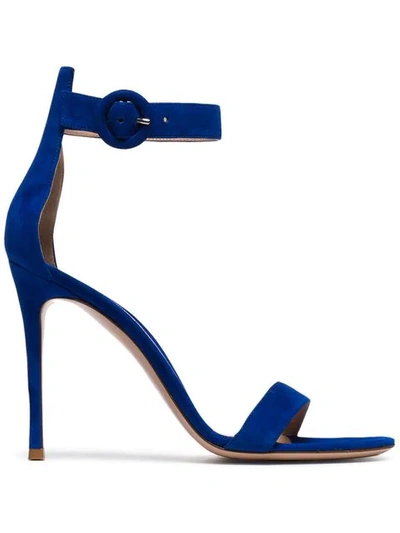 Shop Gianvito Rossi Blue 105 Ankle Strap Suede Sandals In  Blue