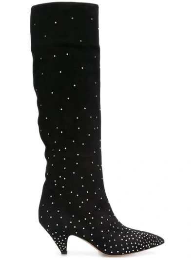 Shop Valentino Garavani Micro-studded Knee High Boots - Black
