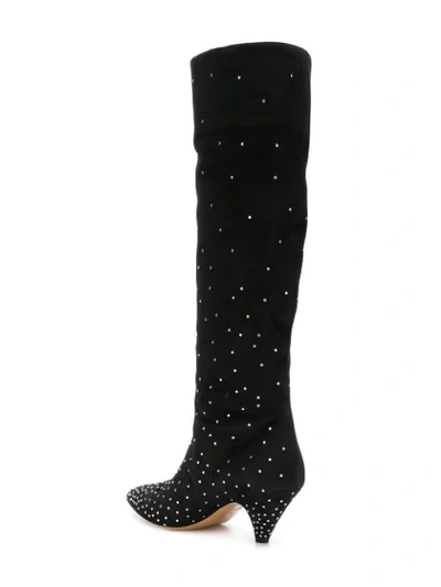Shop Valentino Garavani Micro-studded Knee High Boots - Black