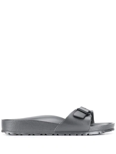 Shop Birkenstock Side Buckle Slides In Grey