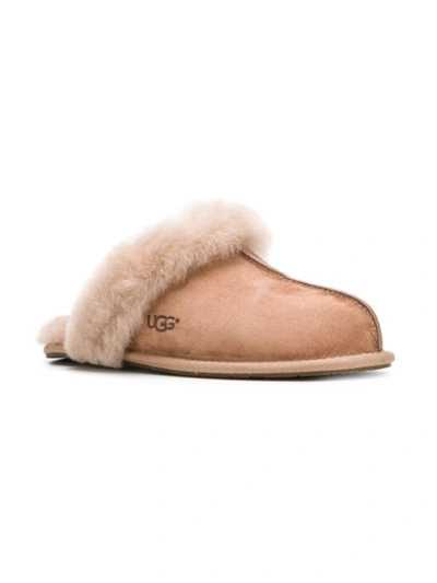 Shop Ugg Fur Trimmed Slides In Brown