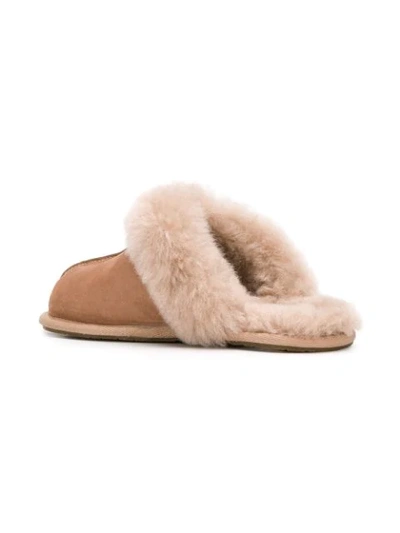 Shop Ugg Fur Trimmed Slides In Brown