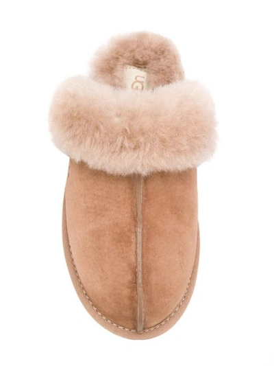 Shop Ugg Fur Trimmed Slides In Brown