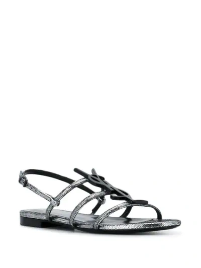 Shop Saint Laurent Cassandra Leather Sandals In Silver