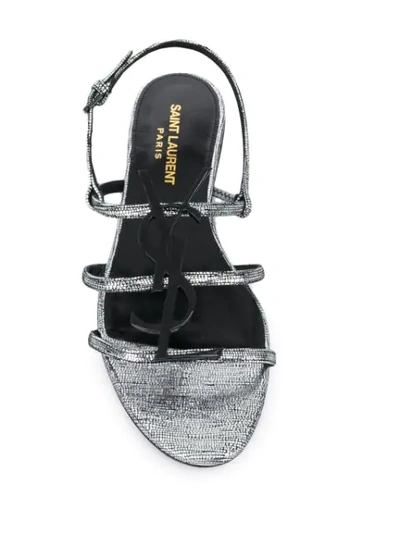 Shop Saint Laurent Cassandra Leather Sandals In Silver