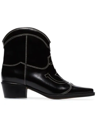 Ganni Black Meg 50 Leather Ankle Boots | ModeSens